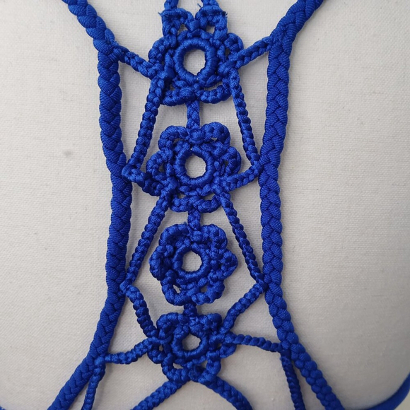 Luli Fama Hand Knit Crochet Flower 2 Piece Bikini Electric Blue Size Large/12 - Picture 8 of 9